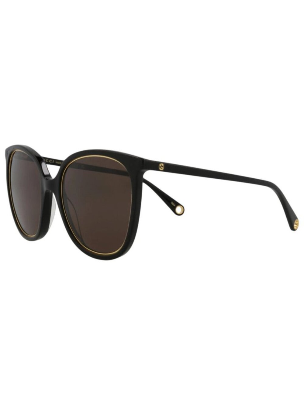 New Gucci Women's Sunglasses Round Oval Acetate Frame Black Black Brown